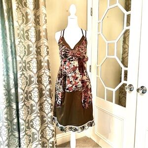 Pianurastudio Midi Dress Military Green Abstract Print - Sleeveless - Size 10